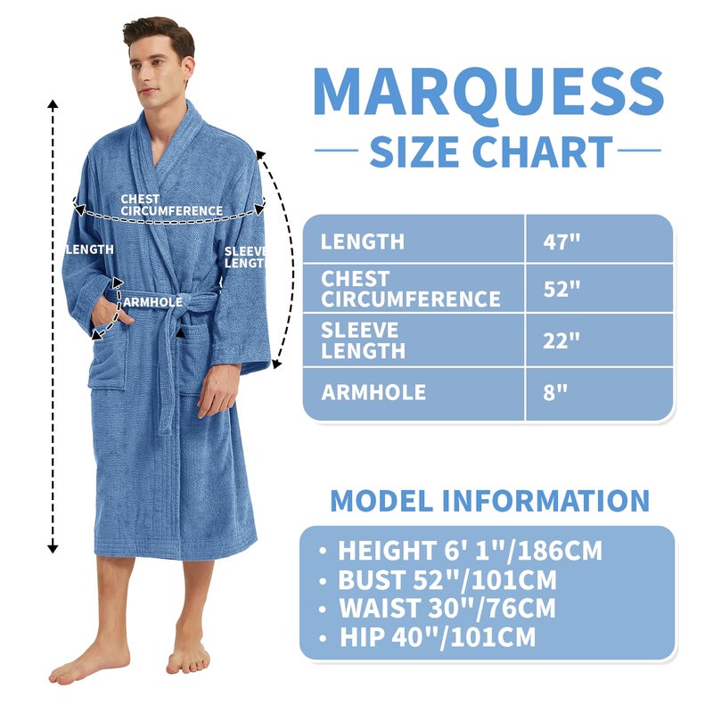 Marquess All-Cotton Bathrobe Thick Plush Cloth Housecoat Terry Toweling, Sweat Steaming Clothes Comfortable & Warm (LIGHT BLUE) - Image 2